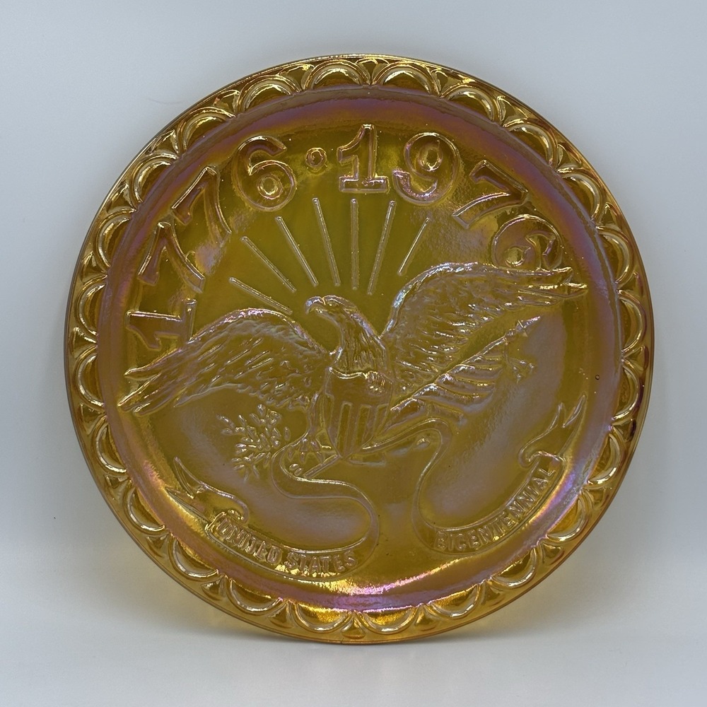 Vintage Indiana Glass Marigold Carnival Glass Plate 1776-1976 Bicentennial Eagle